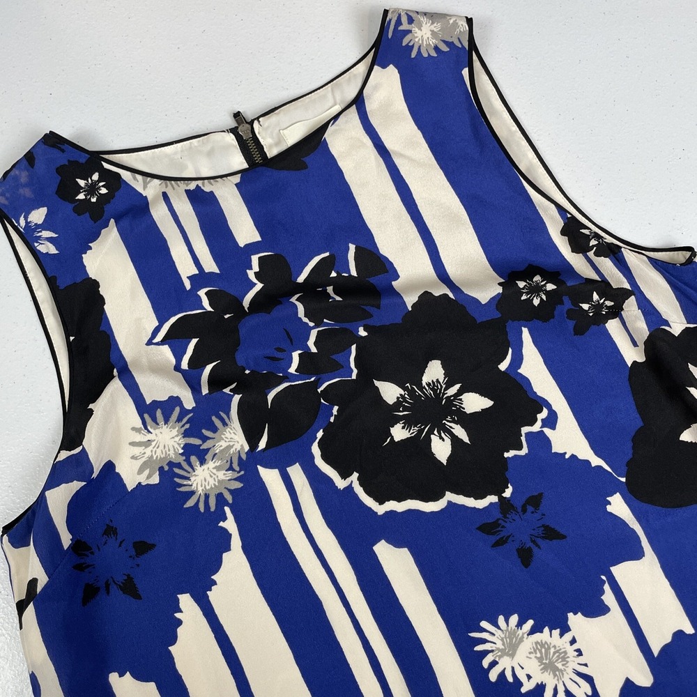 Maeve‎ Canna Shift Dress Women's Size 6P Blue White Floral Silk Polyester